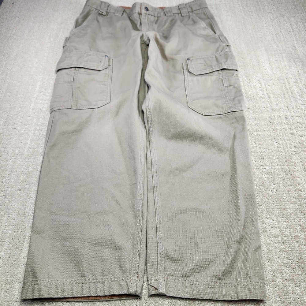 Duluth Pants Men 37x30 Firehose Cargo Workwear Heavy Canvas Beige Work Relaxed